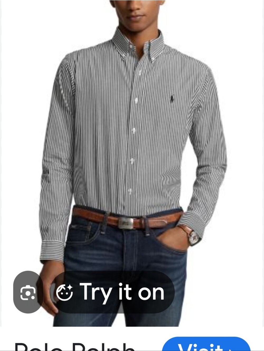 Ralph Lauren Blue & White Stripe Button-Down Shirt Mens